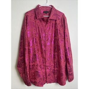 Barry Wang Men's Silky Medium Pink Dress Shirt W/Paisley Design Size Extra Large